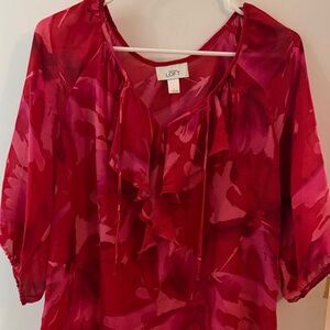 LOFT Vibrant Pink Floral Blouse